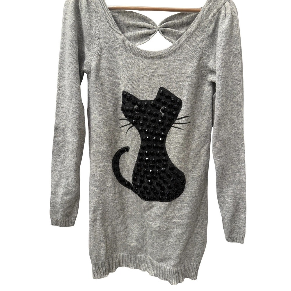 Vintage Joyce Lesley Y2K Black Cat Sweater Dress Womens M Halloween Teacher